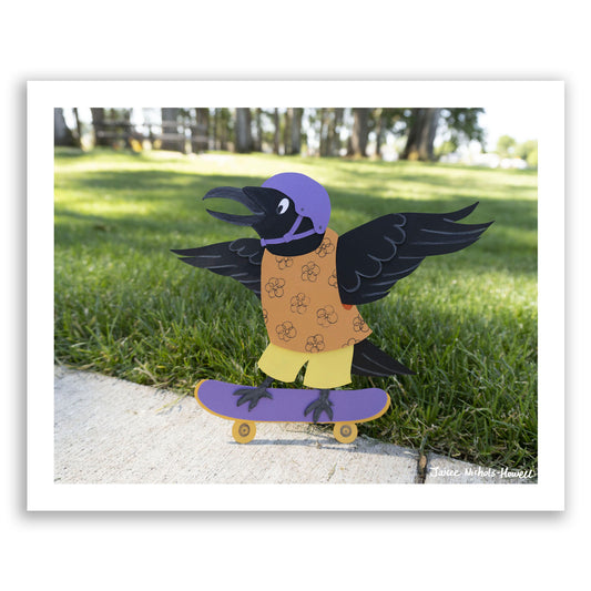 Skateboarding Crow