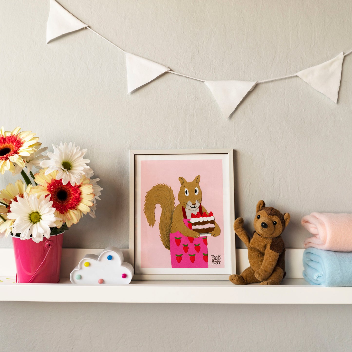 Strawberry Squirrel Print in 8x10 Frame